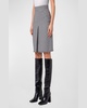 Front-Pleat Wool-Blend Houndstooth Fringed Skirt