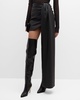 Stretch Faux Leather Drape Mini Skirt