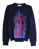 flame slogan intarsia-knit jumper in navy blue wool