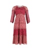 gypsie mixed print midi dress in burgundy viscose