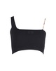 crystal chain strap ribbed crop top in black cotton