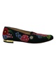 rose garden floral embroidered flats in green fabric