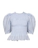 women's cole smocked ramie long sleeve blouse, sky