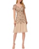 Adrianna Papell Flutter Sleeve Bead Metallic Lace Midi Dress