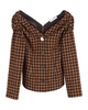 checked v-neck blouse in brown wool