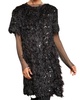 sequin textured short sleeve dress in black