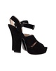 peep-toe platform sandals in black suede