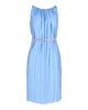 pleated belted dress in blue viscose