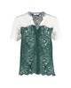 lace v-neck buttoned blouse in green and white polyester