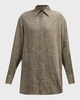 linen-silk herringbone oversized button-down shirt