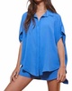 drapey hi low blouse in cobalt