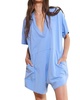 oversized wide legs solid romper with pockets in blue