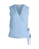 sleeveless wrap top in blue viscose blend