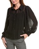 pleated sleeve sheer blouse