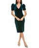 pleated puff sleeve velvet sheath dress