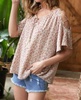 printed round neck cold shoulder plus top in cream