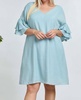 open back ruffle sleeve plus dress in blue