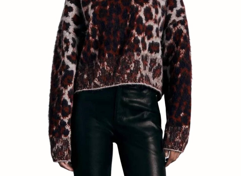 sarah wool crew sweater in leopard