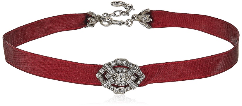 Ben-Amun Jewelry Mod Victorian Burgundy Velvet and Swarovski Crystal Choker Necklace