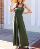 Women's Olive Square Neck Smocked Bodice Wide Leg Jumpsuit