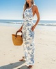 Women's Toile Print Halter Neck Straight Leg Jumpsuit