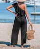 Women's Black Ruffled One-Shoulder Jumpsuit