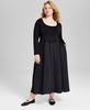 Trendy Plus Size Mixed-Media Midi Dress, Created for Macy's