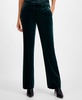 Women's High Rise Velvet Straight-Leg Pants, Created for Macy's