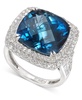 EFFY® London Blue Topaz (12-1/3 ct. t.w.) & Diamond (1-1/5 ct. t.w.) Halo Statement Ring in 14k White Gold (Also available in 14k Gold)