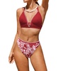 Women's Burgandy Whip Stitch Bikini Top & Paisley High-Rise Bottoms Set