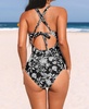 Women's Tummy Control Double Straps Crisscross Back Tie One Piece Swimsuit