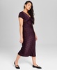 Women's Satin Bow Print Short-Sleeve V-Neck Midi Dress, Created for Macy's