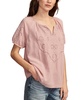 Women's Short-Sleeve Cutwork Cotton Peasant Top