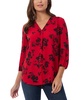 Petite Floral Print Blouson-Sleeve V-Neck Blouse