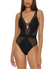 Women's Fishnet Plunge-Neck One-Piece Swimsuit 