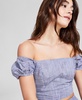 Women's Off-the-Shoulder Striped Smocked-Back Puff-Sleeve Top, Exclusively at Macy's