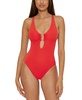 Women's Modern Edge Ribbed Plunge-Neck One-Piece Swimsuit