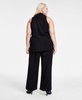 Trendy Plus Size Collared Vest, Cheetah-Print Sleeveless Jersey Top & Grommet-Belt Wide-Leg Pants, Created for Macy's	