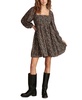 Women's Printed Square-Neck Long-Sleeve Mini Dress