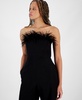 Women's Strapless Feather-Trim Jumpsuit 