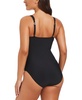 Women's Faux-Leather V-Neck One-Piece Swimsuit