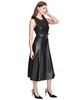 Women's Faux-Leather Belted Sleeveless Midi Dress