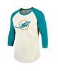 Men's Threads Tyreek Hill Cream, Aqua Miami Dolphins Name & Number Raglan 3/4 Sleeve T-shirt