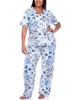 Plus Size Short Sleeve Pants Tropical Pajama Set, 2-Piece