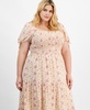 Trendy Plus Size Printed Puff-Sleeve Tiered Maxi Dress, Created for Macy's