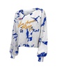 Women's Threads Matthew Stafford Royal, White Los Angeles Rams Super Bowl LVI Champions Off-Shoulder Tie-Dye Name Number Long Sleeve V-Neck T-shirt