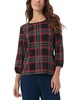 Women's Plaid-Print Puff-Sleeve Top