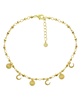 Moon and Disc Charm Anklet in Gold or Silver Plate