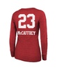 Women's Threads Christian McCaffrey Scarlet San Francisco 49ers Super Bowl LVIII Scoop Name and Number Tri-Blend Long Sleeve T-shirt