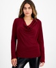 Petite Long-Sleeve Knit Cowlneck Top, Created for Macy's